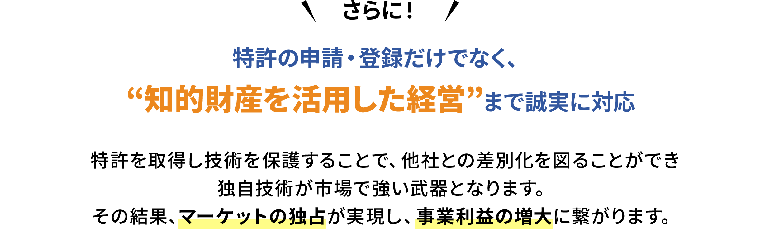 “知的財産を活用した経営”まで誠実に対応
                