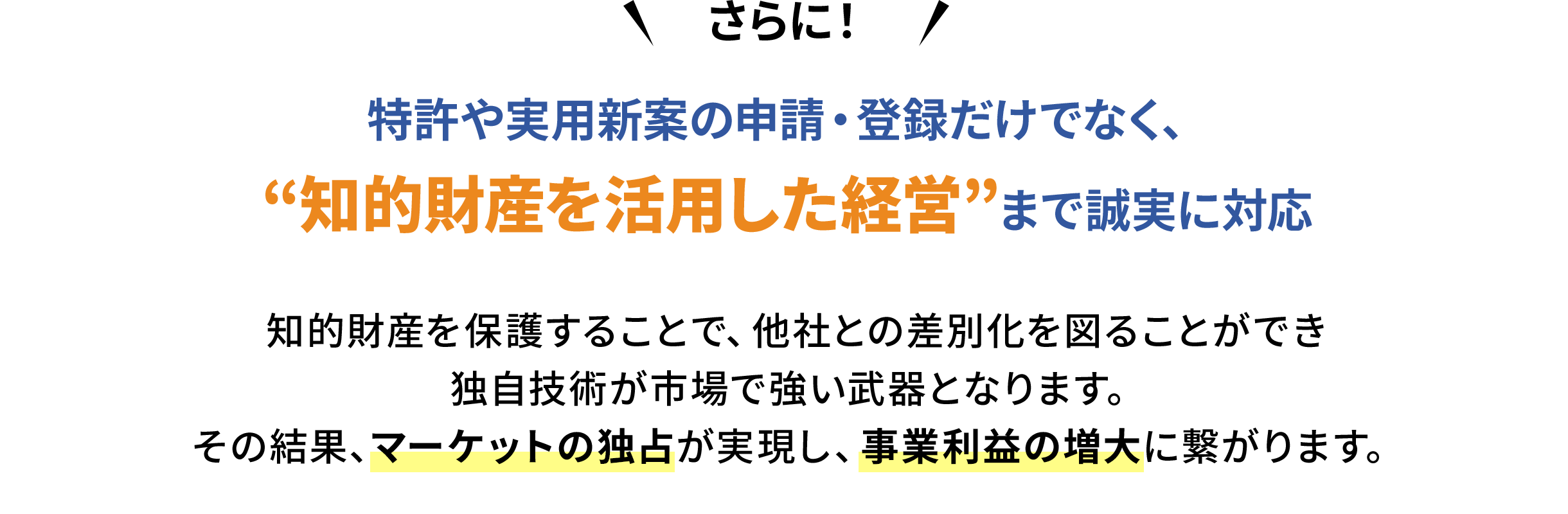 “知的財産を活用した経営”まで誠実に対応
                